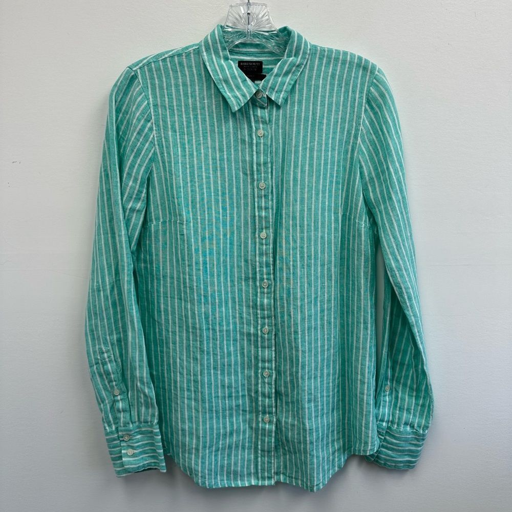 Baird McNutt J. Crew Green Striped Irish Linen Shirt Perfect Fit Size 4T - Picture 4 of 8